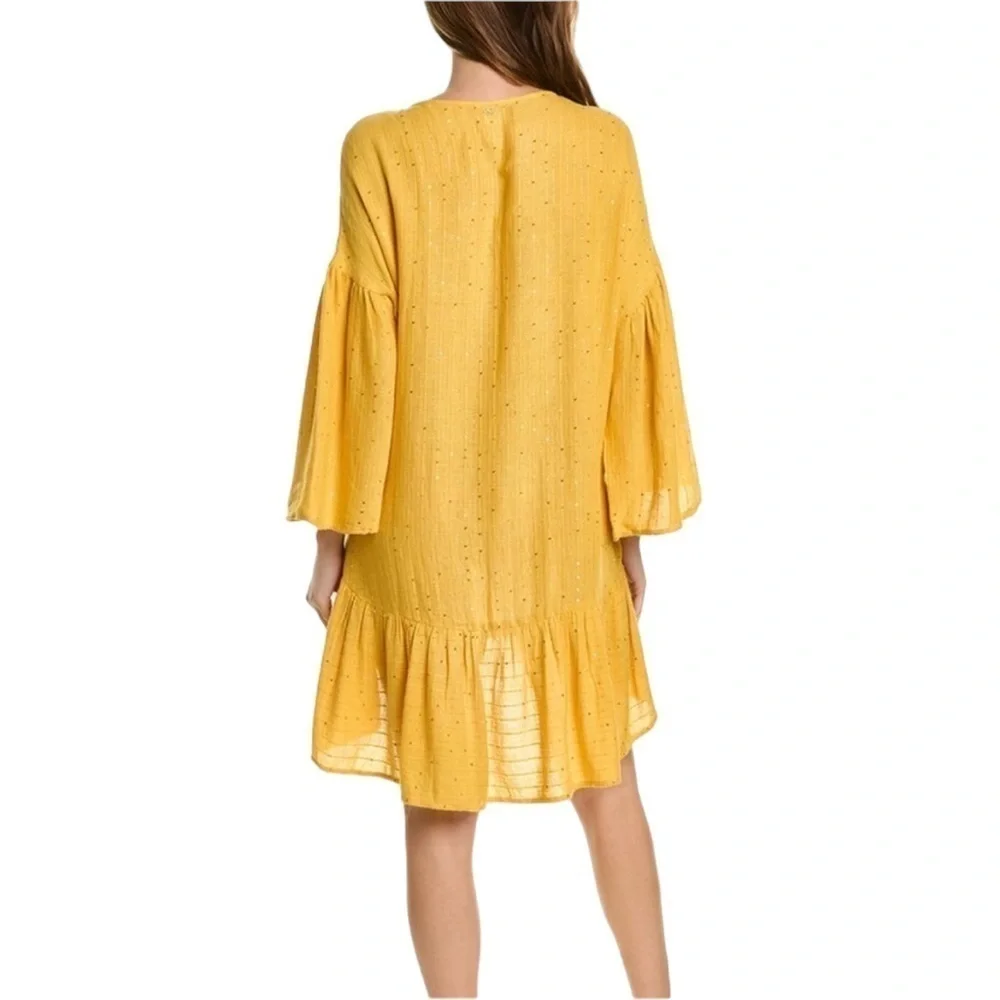 NWT PilyQ Haven Angelica Sequin Tunic XS/S Mustard Yellow Ruffled Swim Coverup
